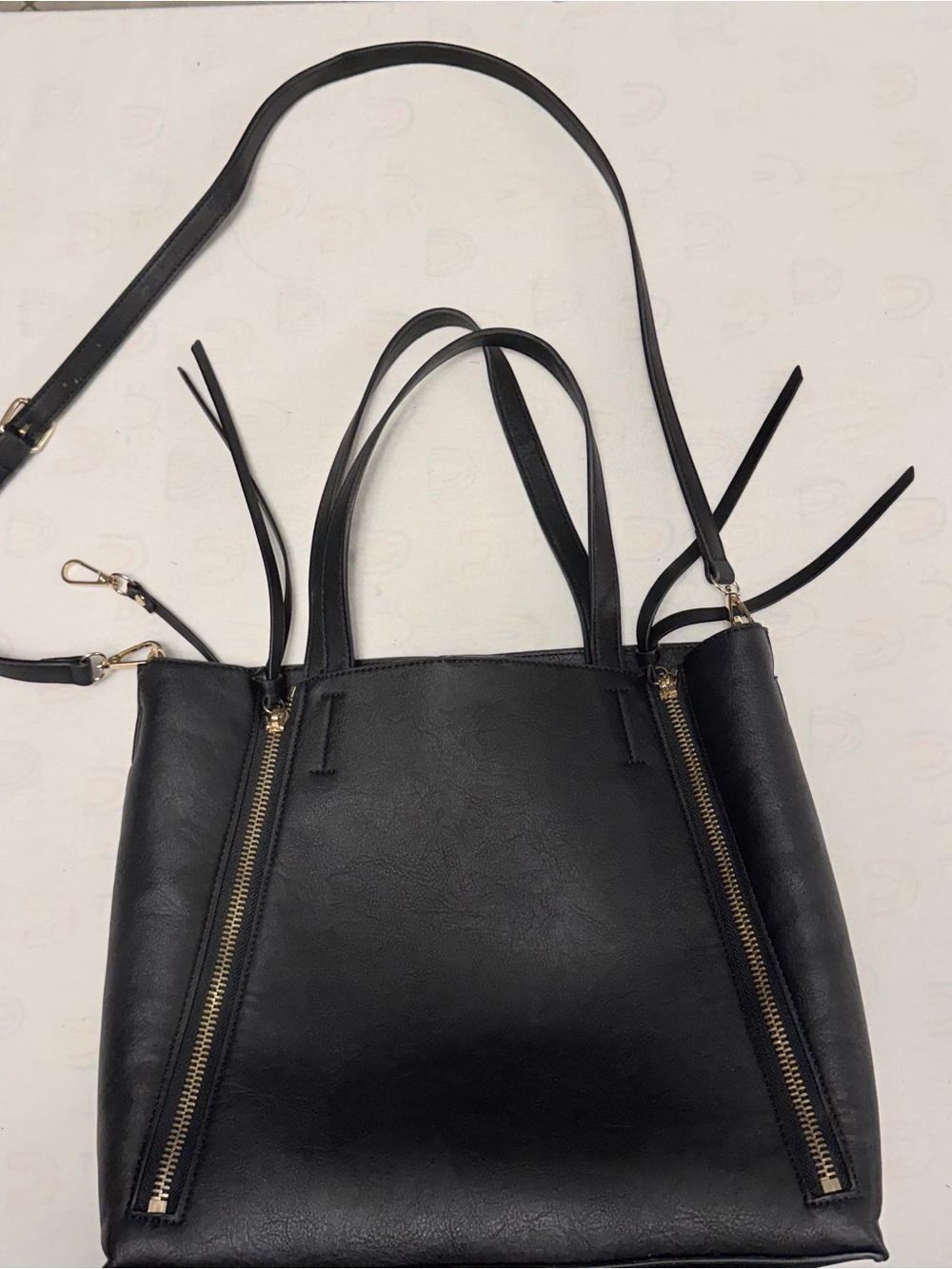 Black Leatherette Convertible Shoulder Bag - Unbranded